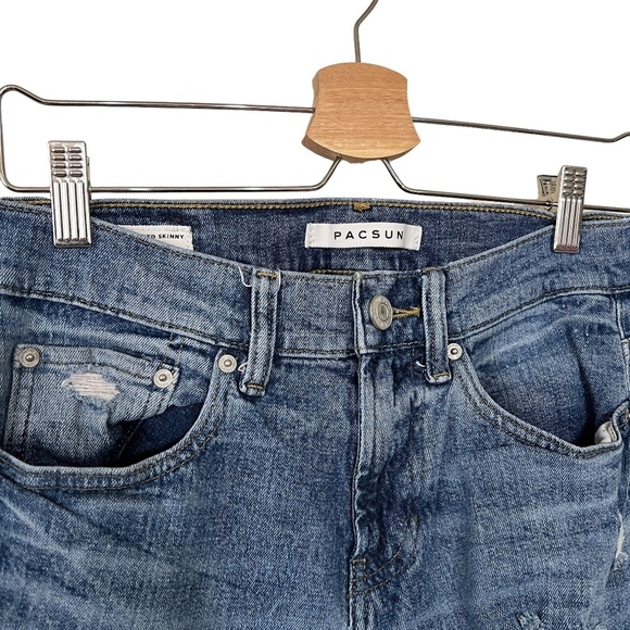 Pacsun Stacked Skinny Blue Jeans Ripped Mens Size 28 - Picture 2 of 7